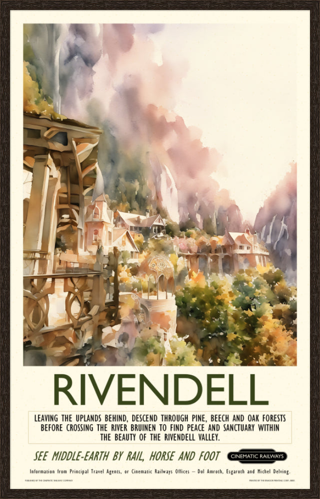 Rivendell - a vintage travel poster inspired by your favourite film / movie - Cinematic Railways