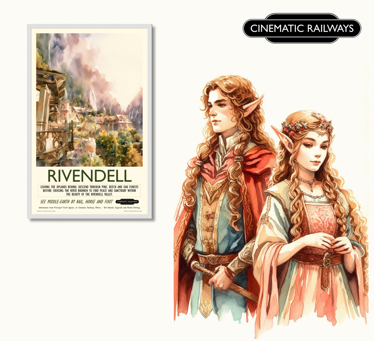 Rivendell - a vintage travel poster inspired by your favourite film / movie - Cinematic Railways