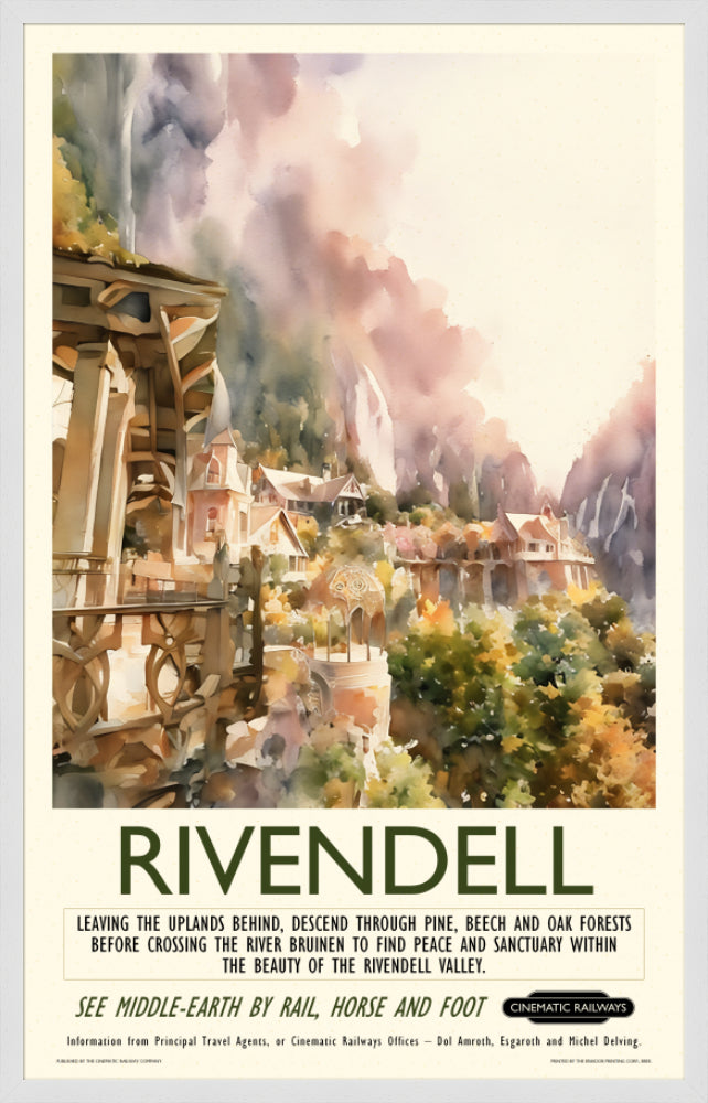 Rivendell - a vintage travel poster inspired by your favourite film / movie - Cinematic Railways