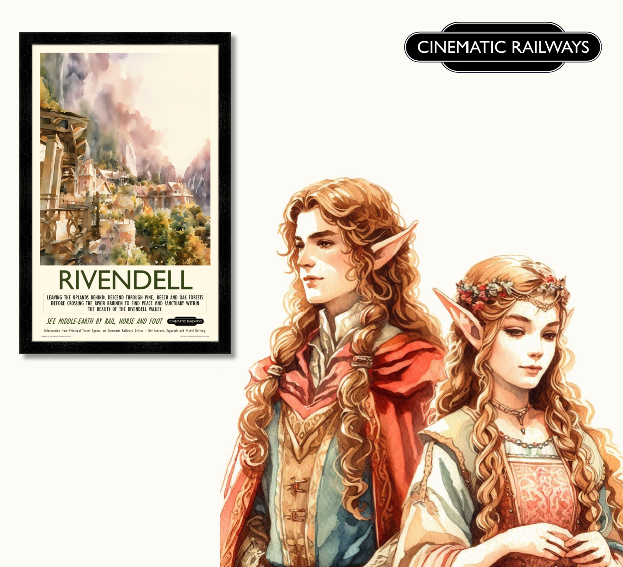 Rivendell - a vintage travel poster inspired by your favourite film / movie - Cinematic Railways
