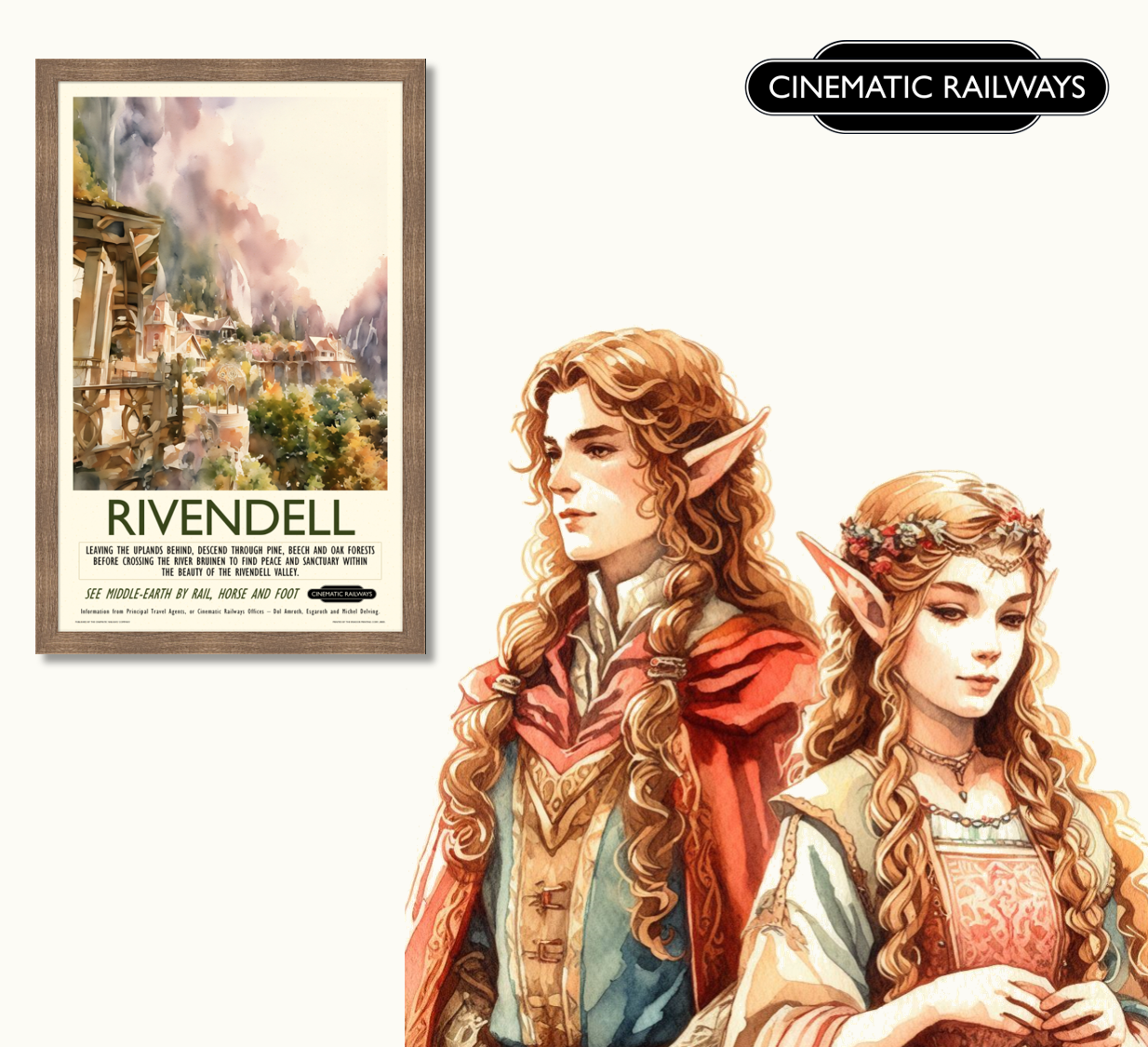 Rivendell - a vintage travel poster inspired by your favourite film / movie - Cinematic Railways
