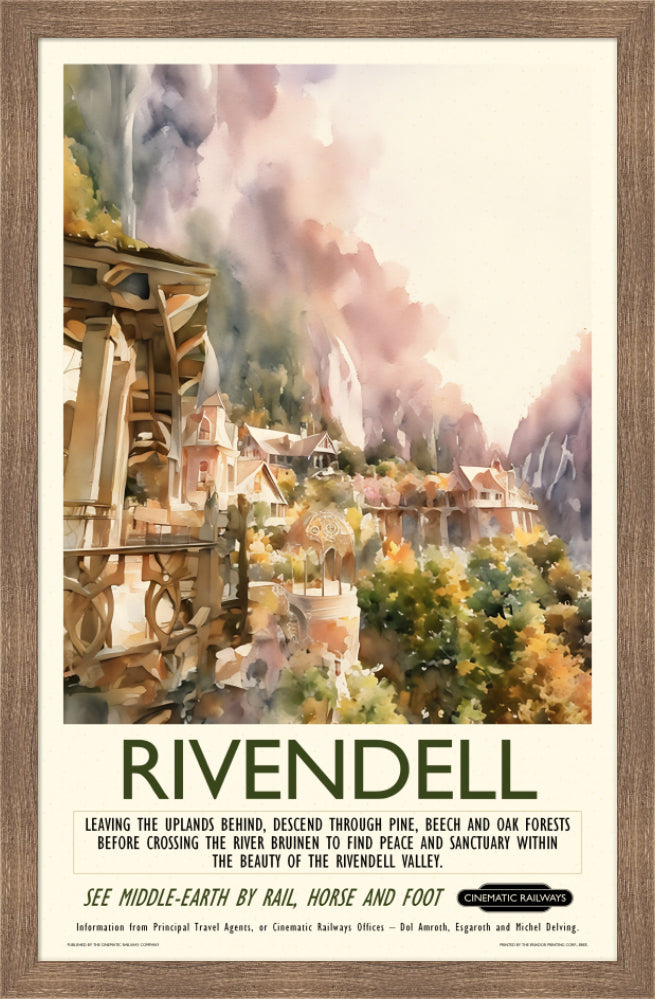 Rivendell - a vintage travel poster inspired by your favourite film / movie - Cinematic Railways