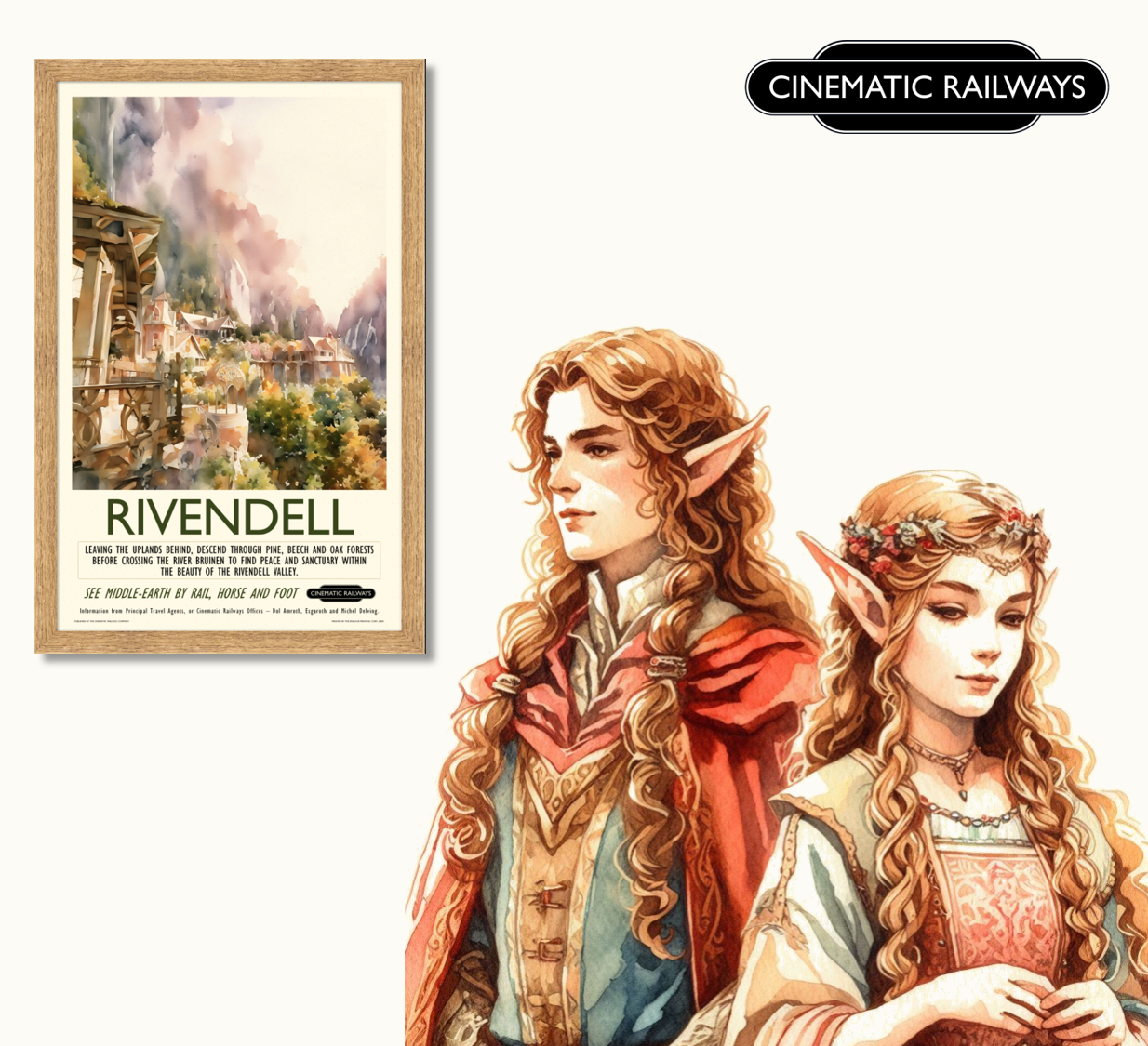 Rivendell - a vintage travel poster inspired by your favourite film / movie - Cinematic Railways