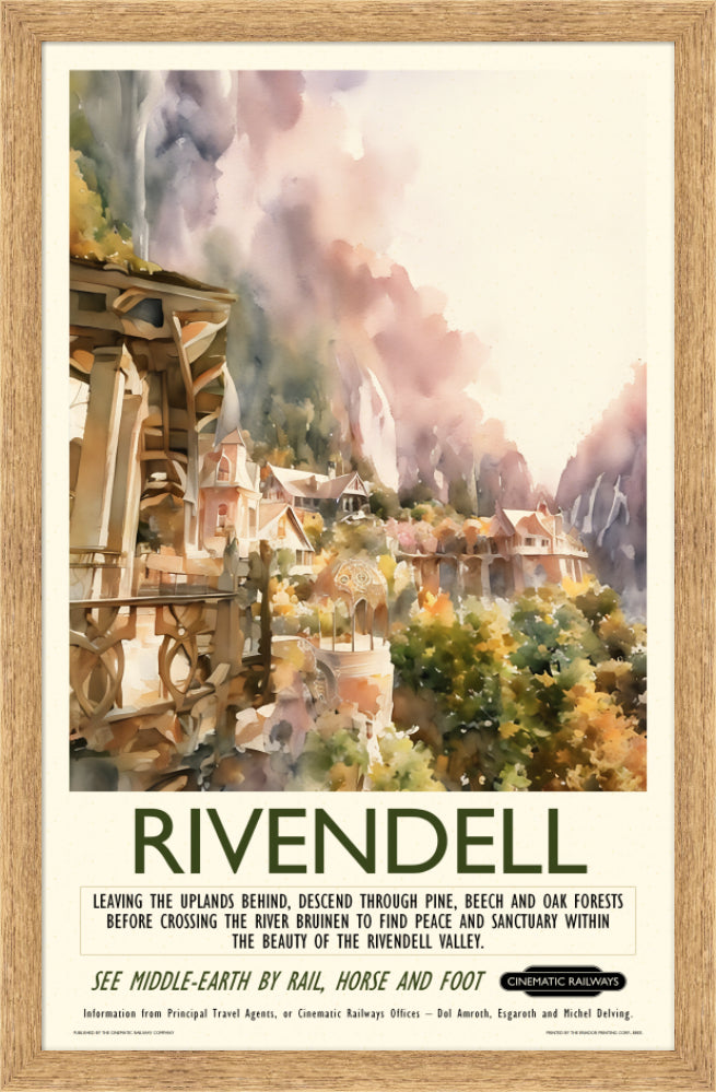 Rivendell - a vintage travel poster inspired by your favourite film / movie - Cinematic Railways