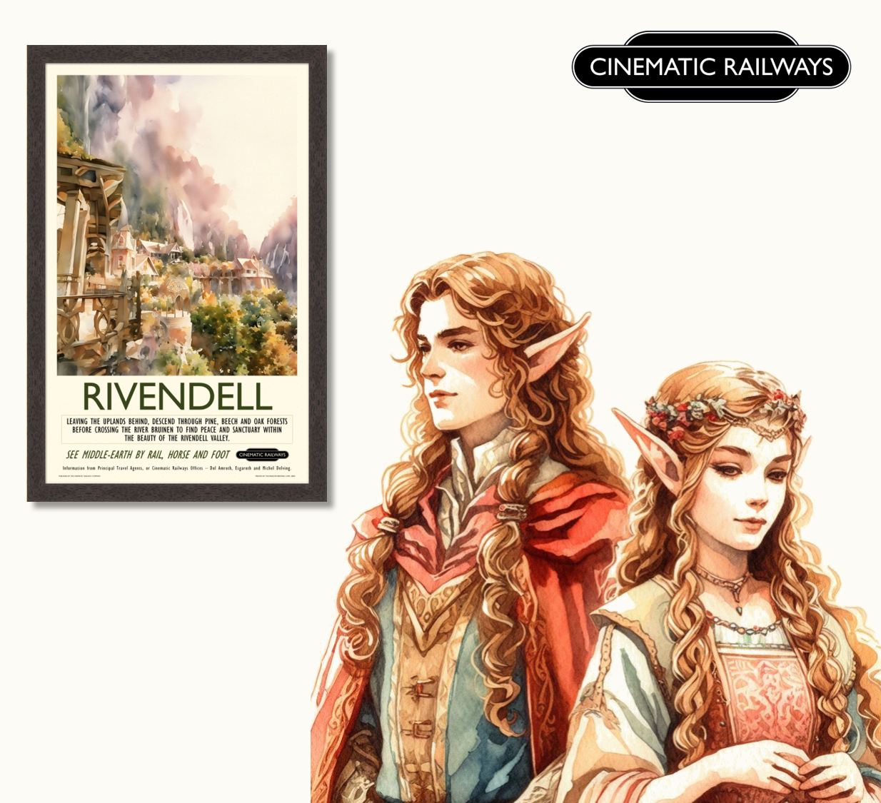 Rivendell - a vintage travel poster inspired by your favourite film / movie - Cinematic Railways