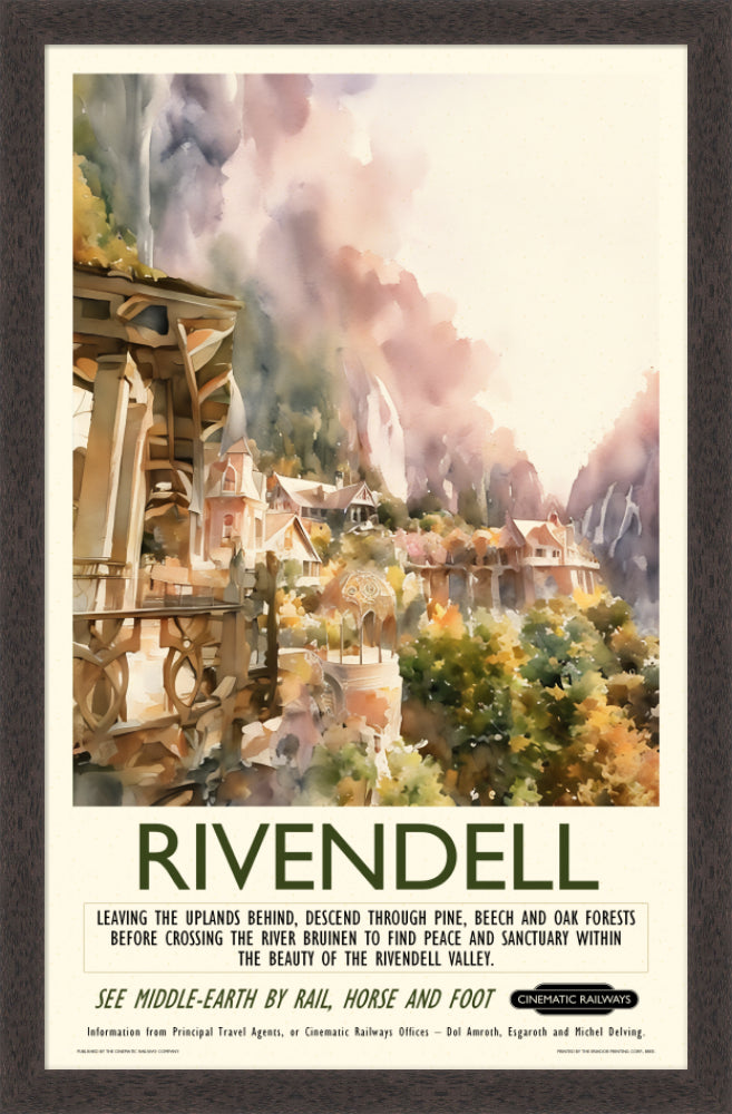 Rivendell - a vintage travel poster inspired by your favourite film / movie - Cinematic Railways
