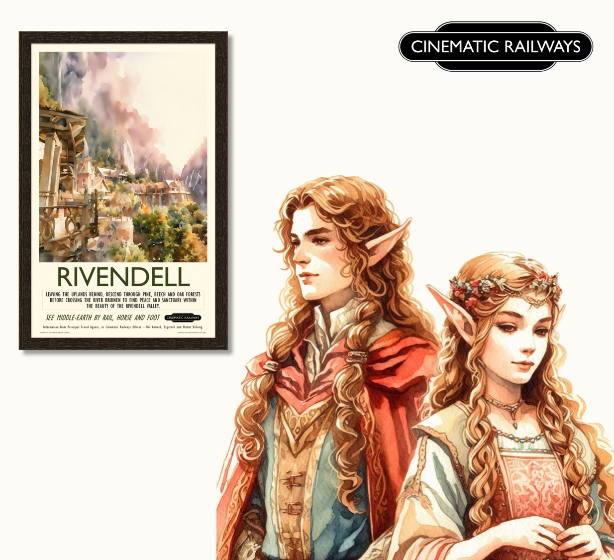 Rivendell - a vintage travel poster inspired by your favourite film / movie - Cinematic Railways
