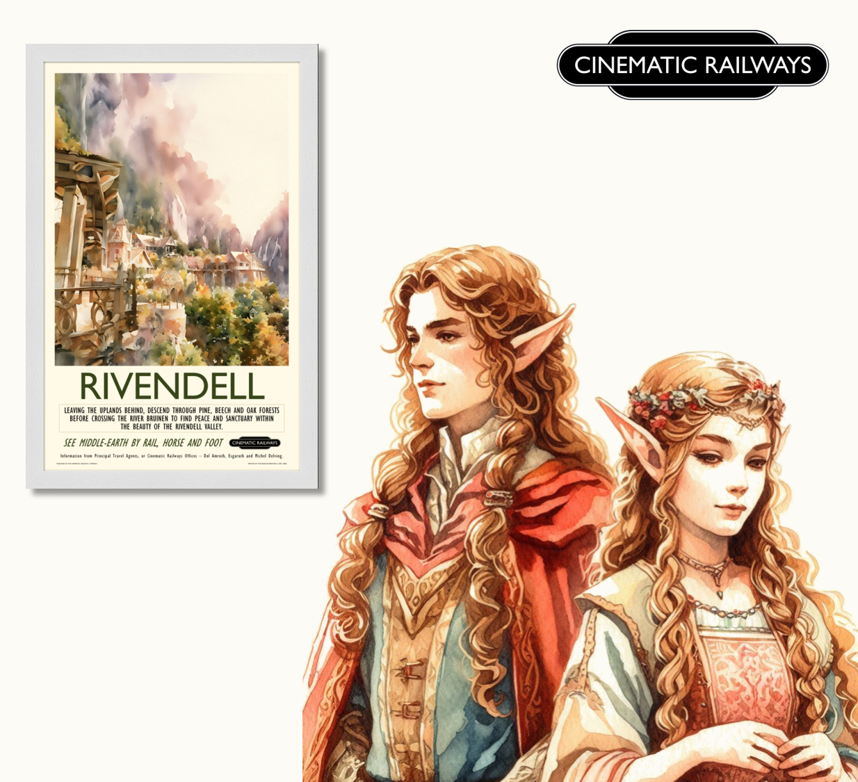 Rivendell - a vintage travel poster inspired by your favourite film / movie - Cinematic Railways