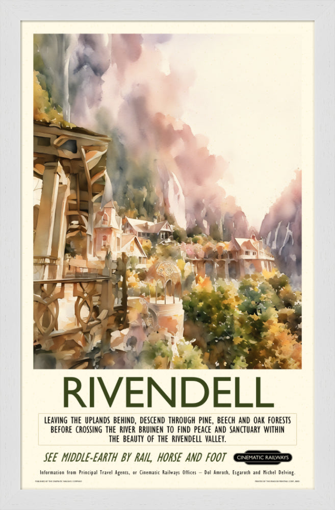 Rivendell - a vintage travel poster inspired by your favourite film / movie - Cinematic Railways