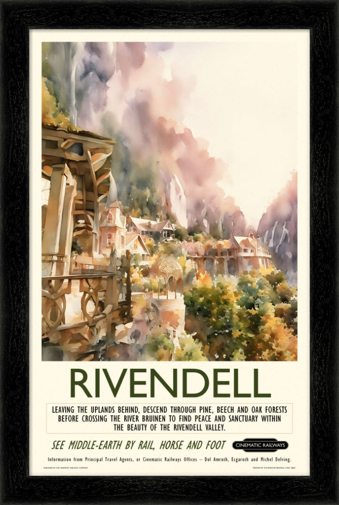 Rivendell - a vintage travel poster inspired by your favourite film / movie - Cinematic Railways