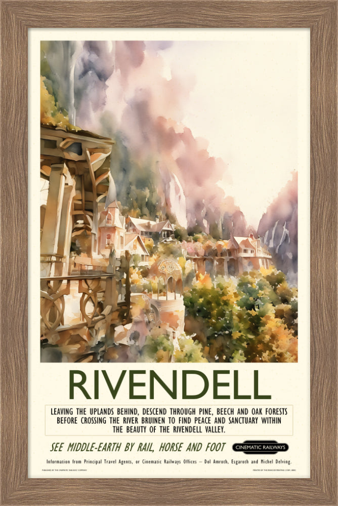 Rivendell - a vintage travel poster inspired by your favourite film / movie - Cinematic Railways
