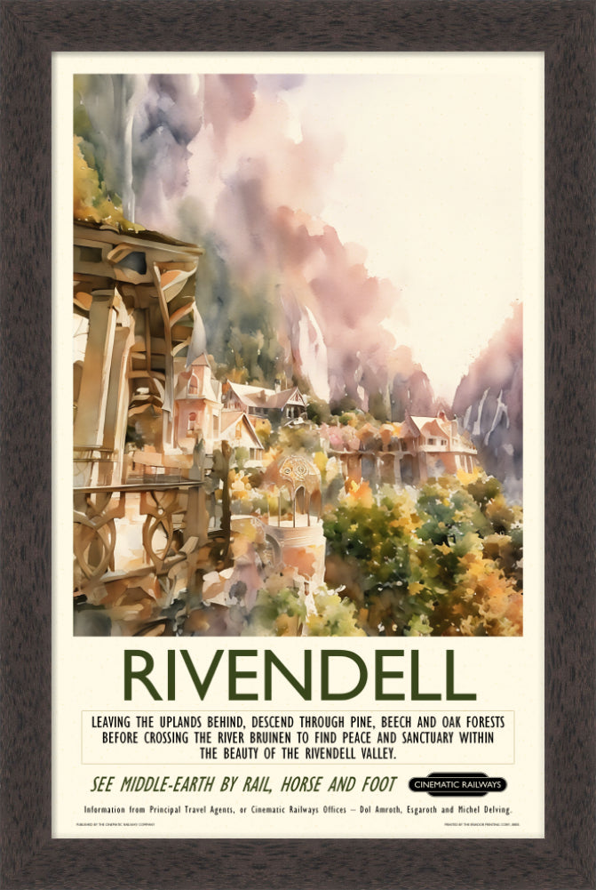 Rivendell - a vintage travel poster inspired by your favourite film / movie - Cinematic Railways