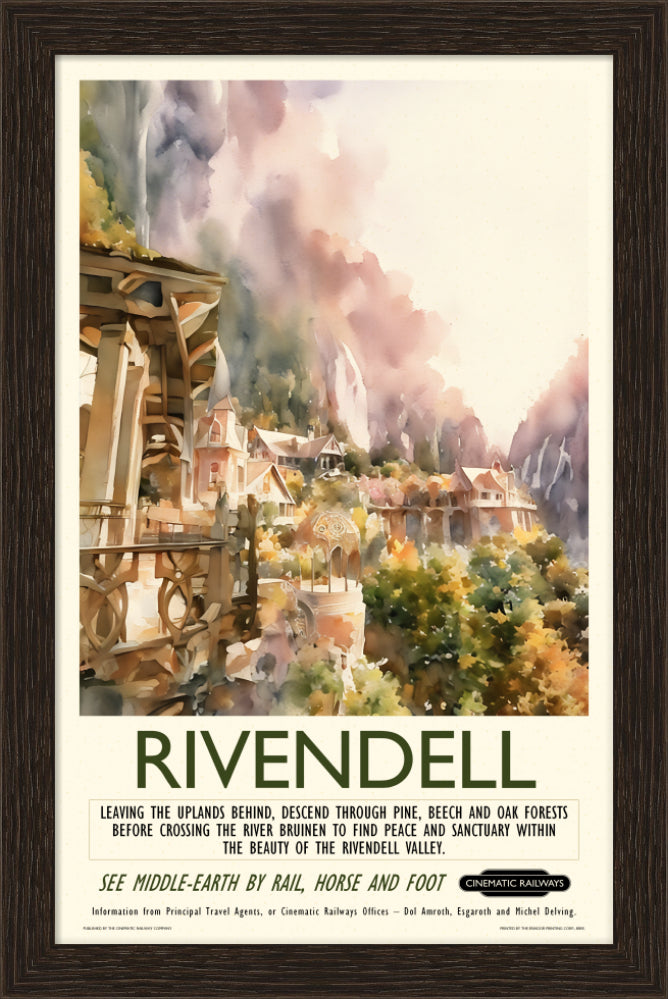 Rivendell - a vintage travel poster inspired by your favourite film / movie - Cinematic Railways