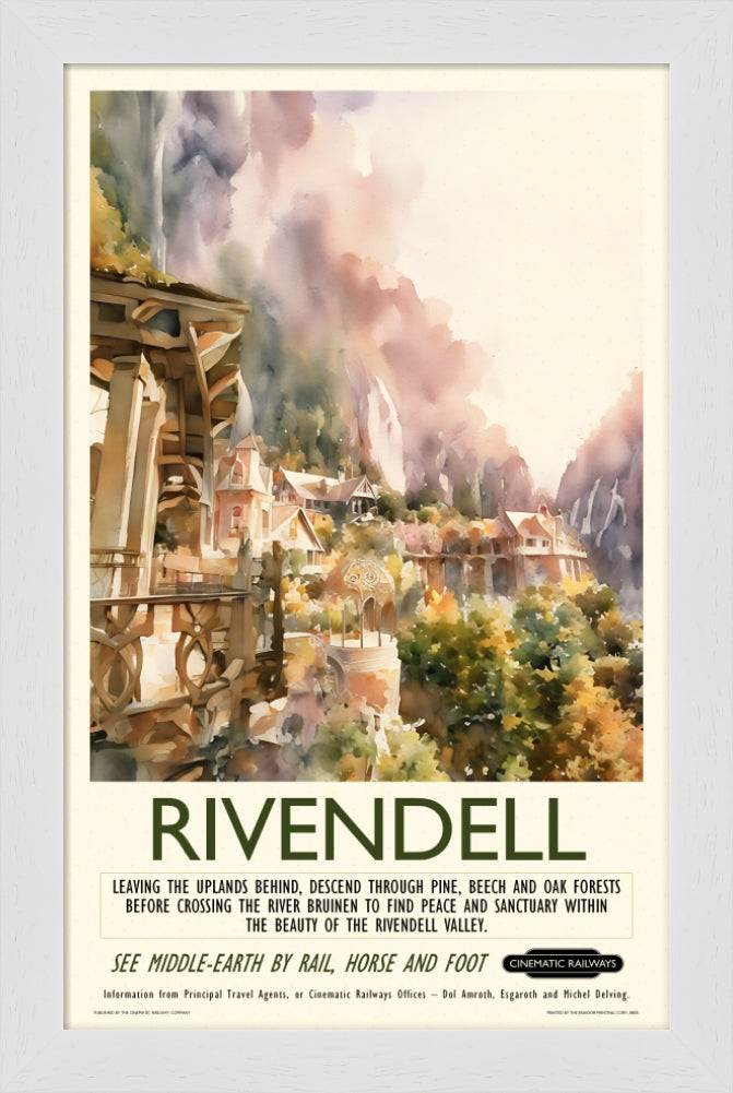 Rivendell - a vintage travel poster inspired by your favourite film / movie - Cinematic Railways