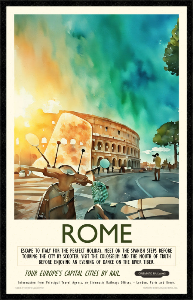 Rome - a vintage travel poster inspired by your favourite film / movie - Cinematic Railways