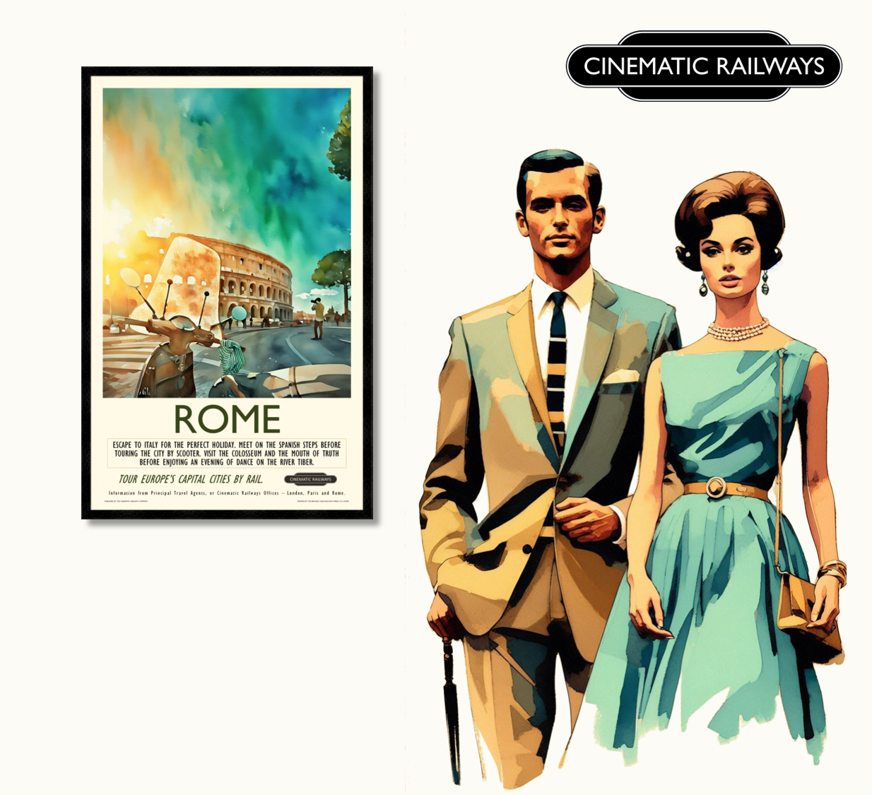 Rome - a vintage travel poster inspired by your favourite film / movie - Cinematic Railways