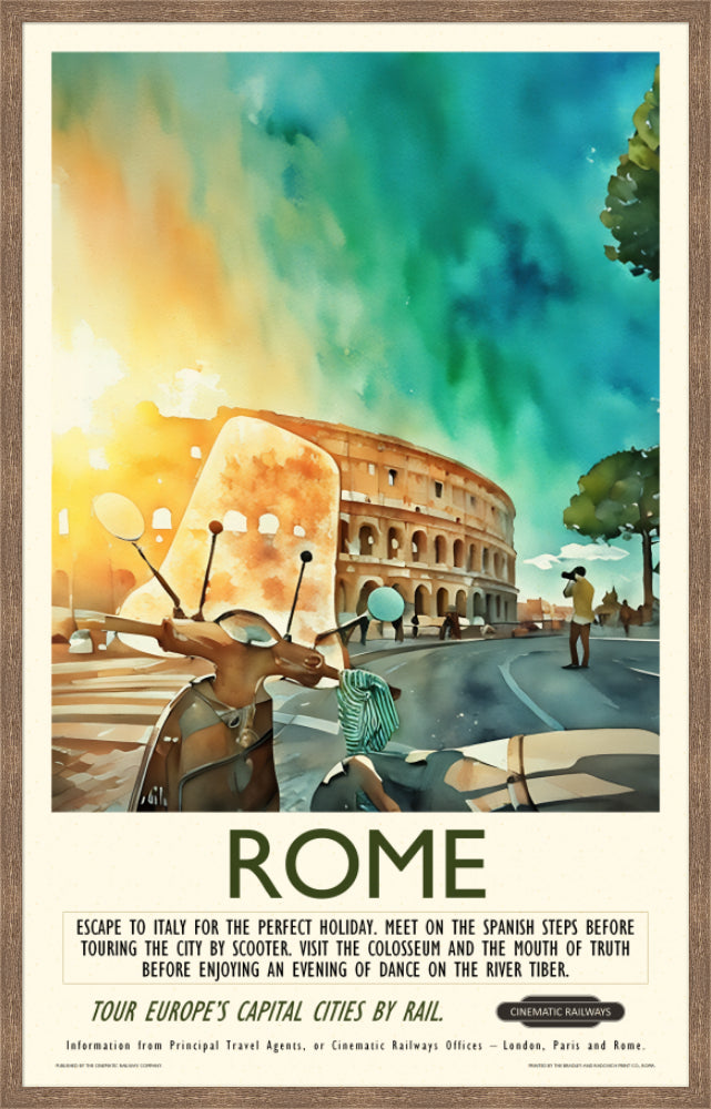 Rome - a vintage travel poster inspired by your favourite film / movie - Cinematic Railways
