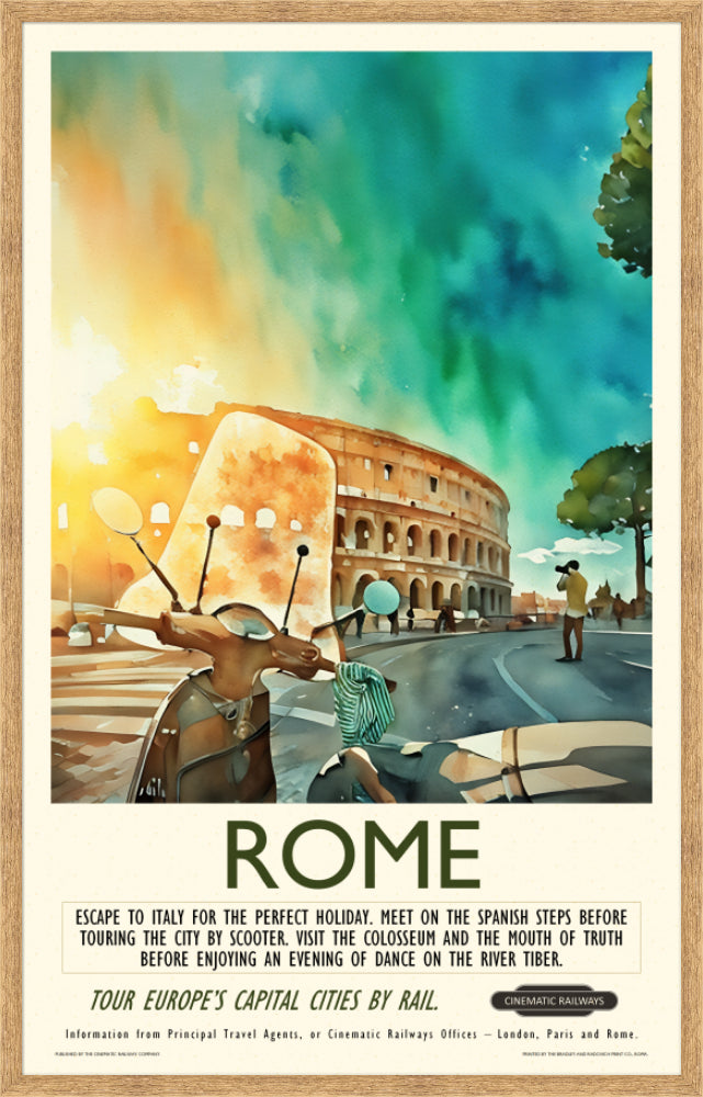 Rome - a vintage travel poster inspired by your favourite film / movie - Cinematic Railways