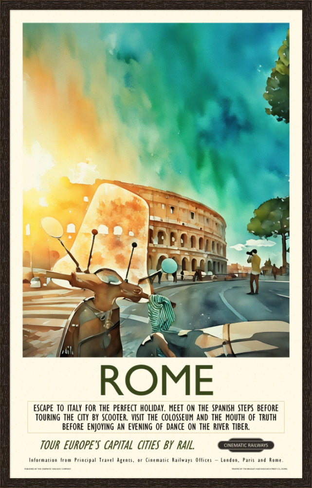 Rome - a vintage travel poster inspired by your favourite film / movie - Cinematic Railways