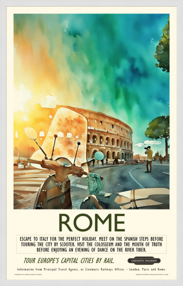 Rome - a vintage travel poster inspired by your favourite film / movie - Cinematic Railways