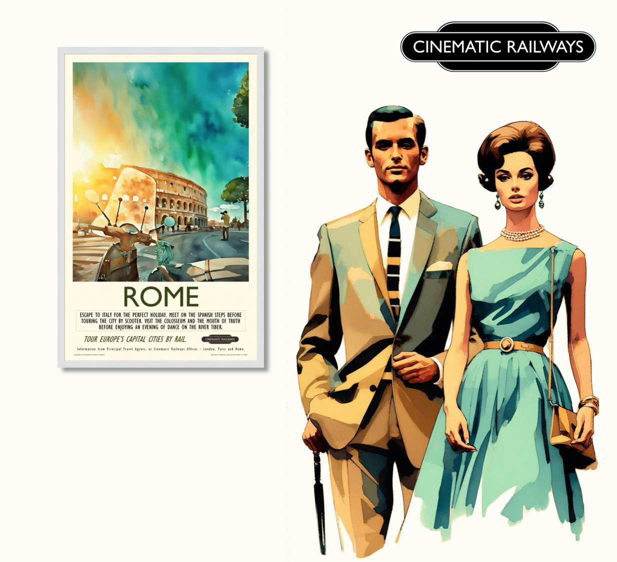 Rome - a vintage travel poster inspired by your favourite film / movie - Cinematic Railways