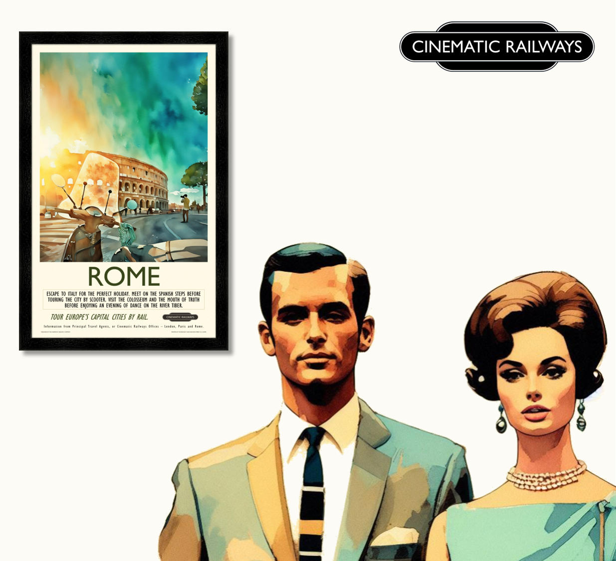 Rome - a vintage travel poster inspired by your favourite film / movie - Cinematic Railways