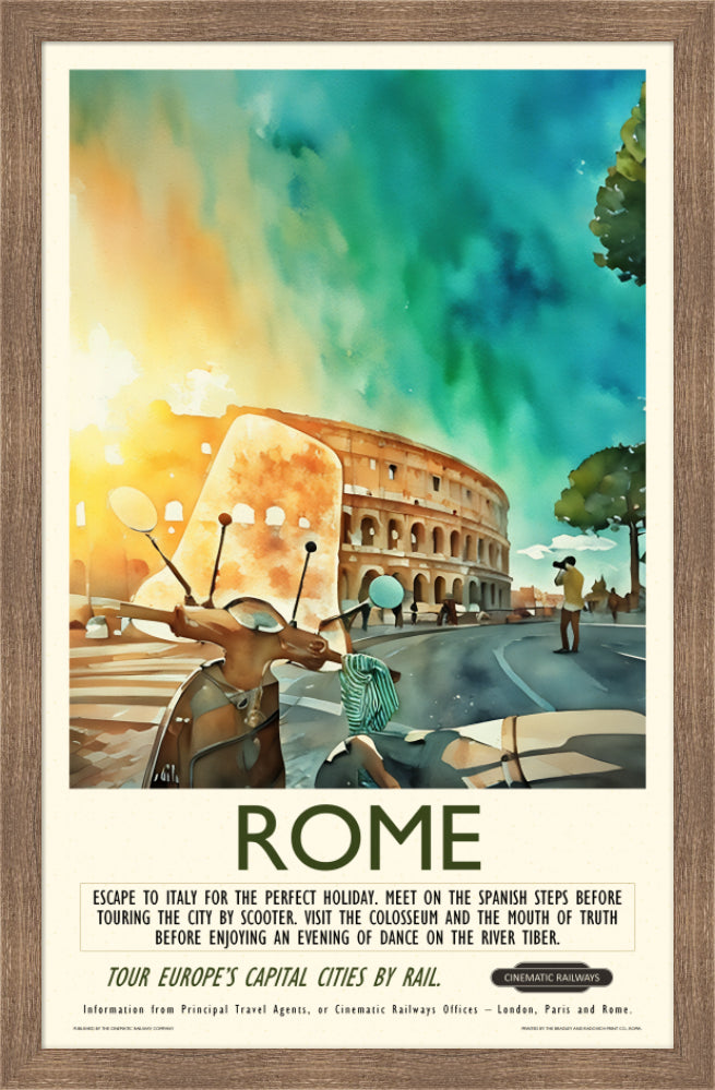 Rome - a vintage travel poster inspired by your favourite film / movie - Cinematic Railways