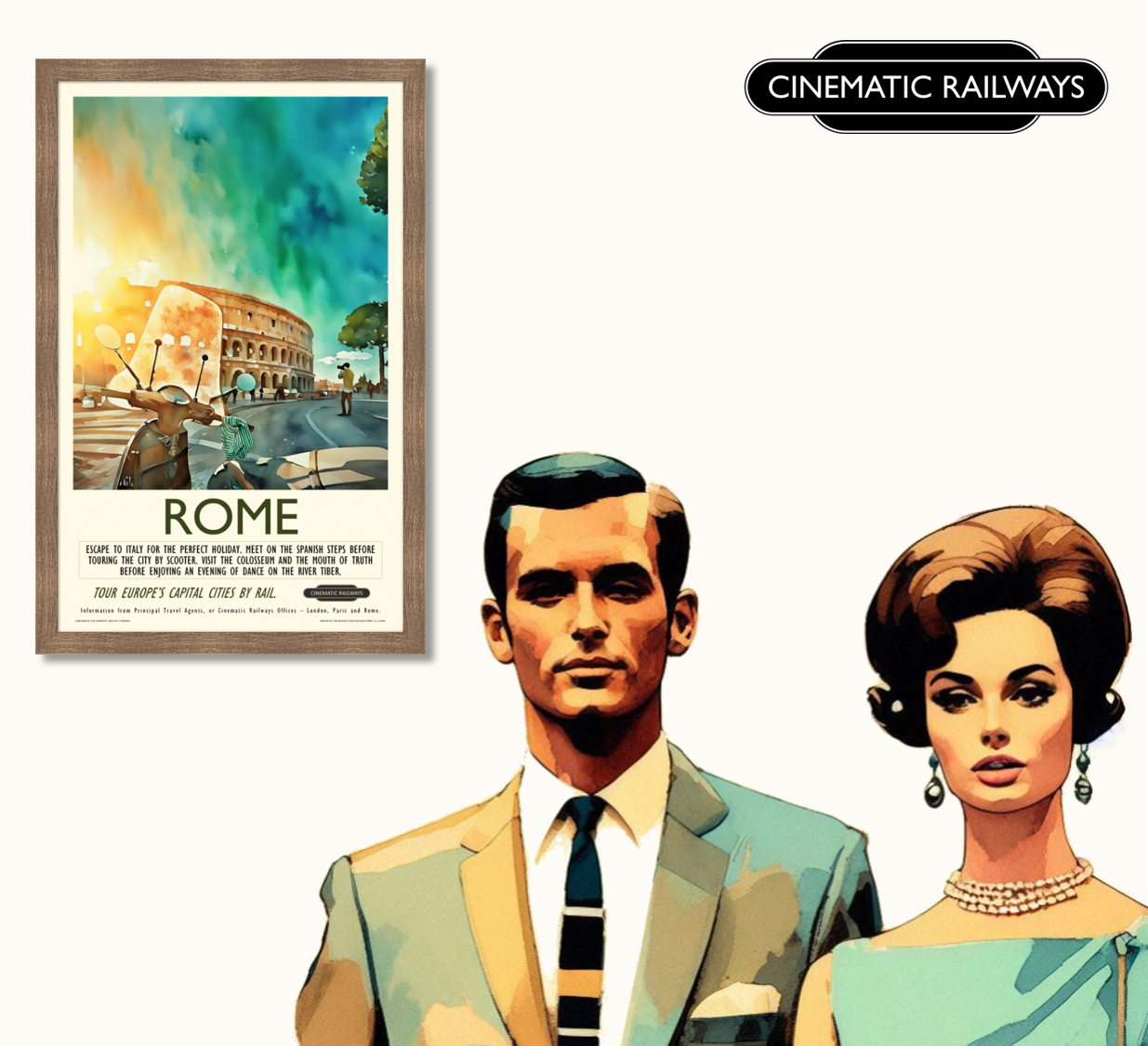Rome - a vintage travel poster inspired by your favourite film / movie - Cinematic Railways