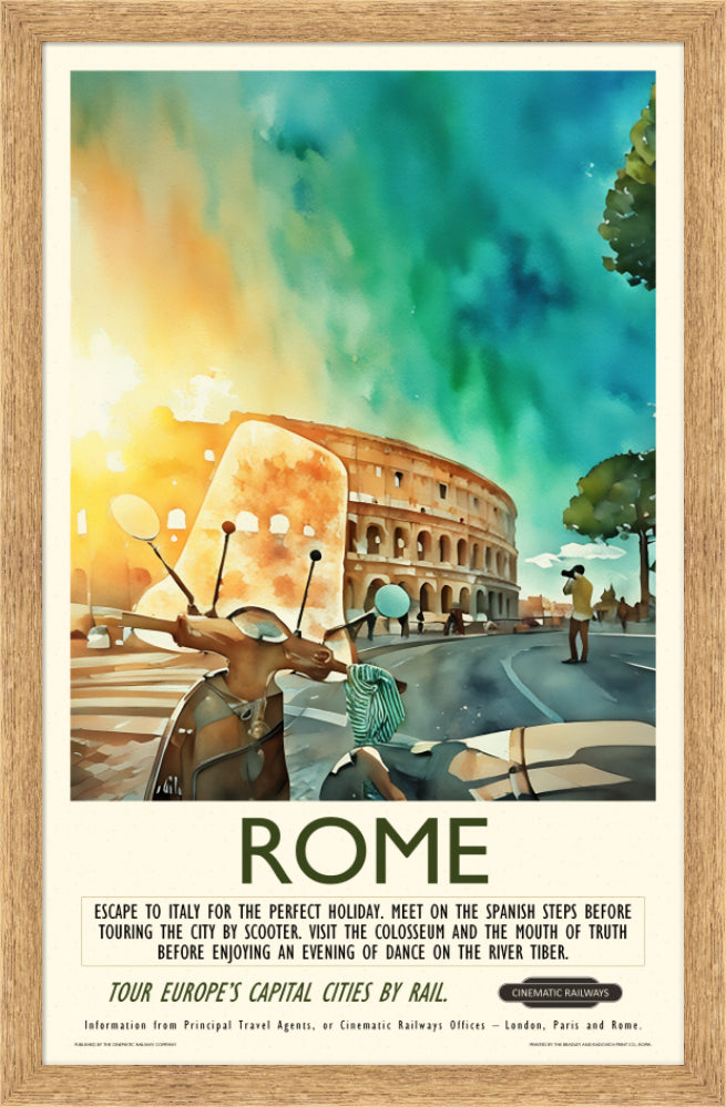 Rome - a vintage travel poster inspired by your favourite film / movie - Cinematic Railways