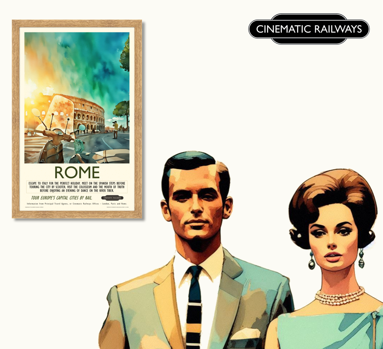 Rome - a vintage travel poster inspired by your favourite film / movie - Cinematic Railways