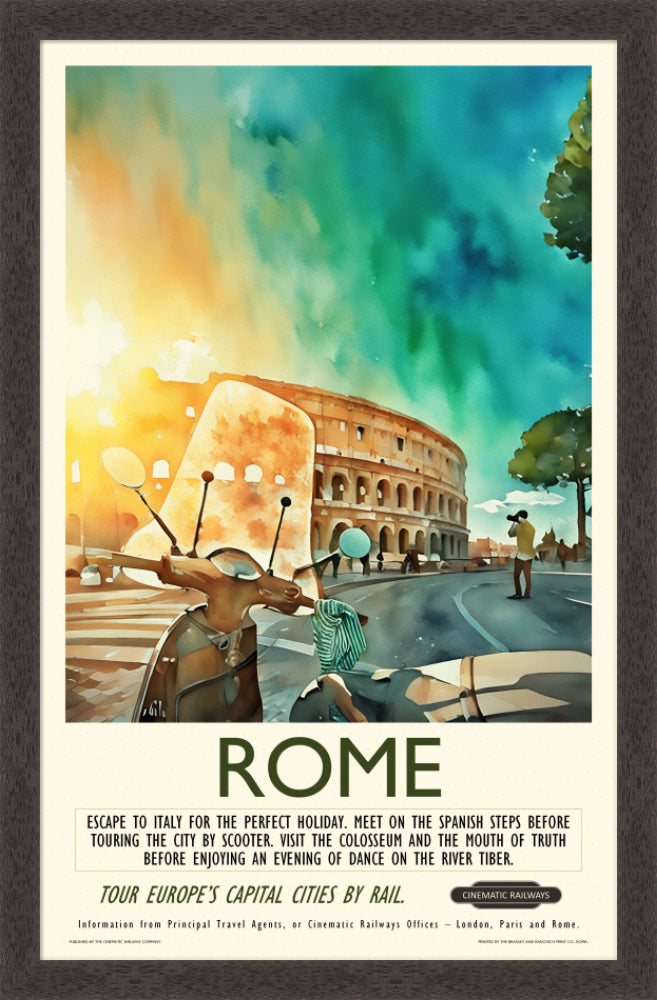 Rome - a vintage travel poster inspired by your favourite film / movie - Cinematic Railways