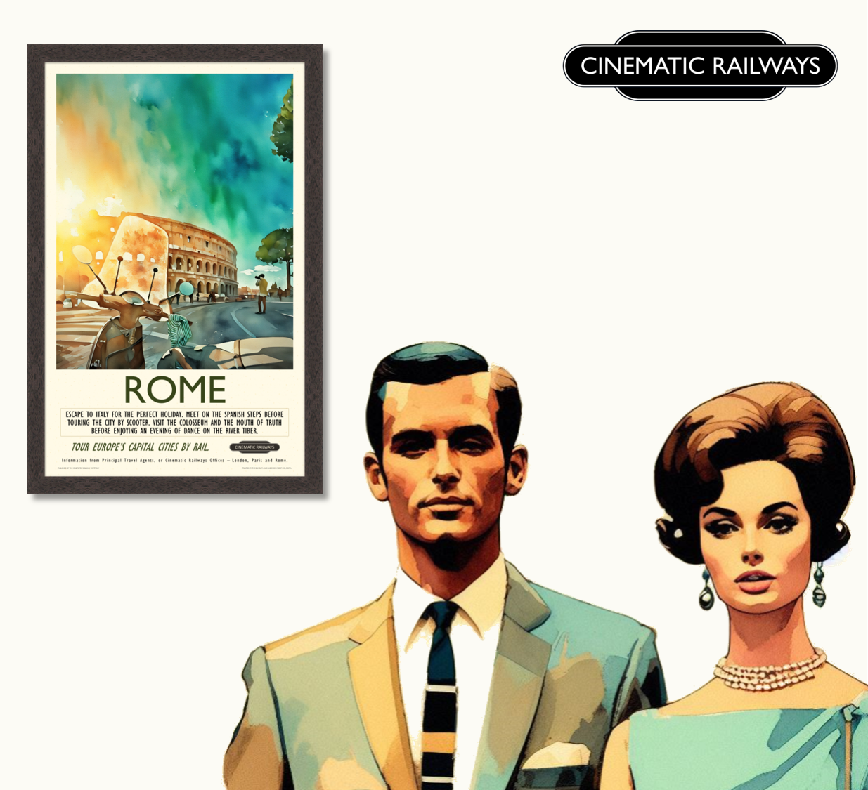 Rome - a vintage travel poster inspired by your favourite film / movie - Cinematic Railways