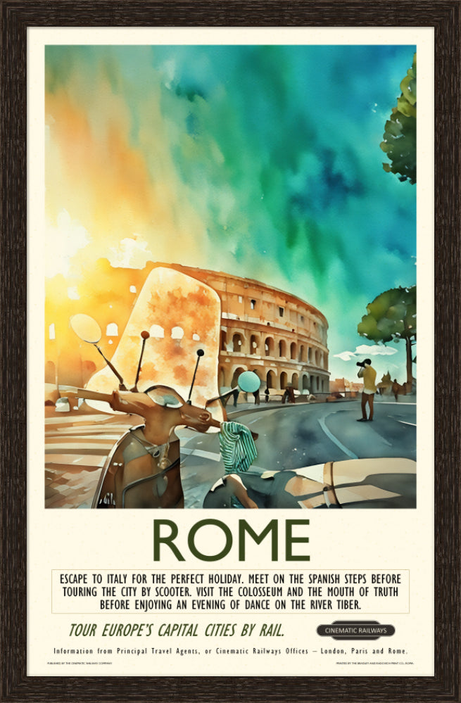 Rome - a vintage travel poster inspired by your favourite film / movie - Cinematic Railways