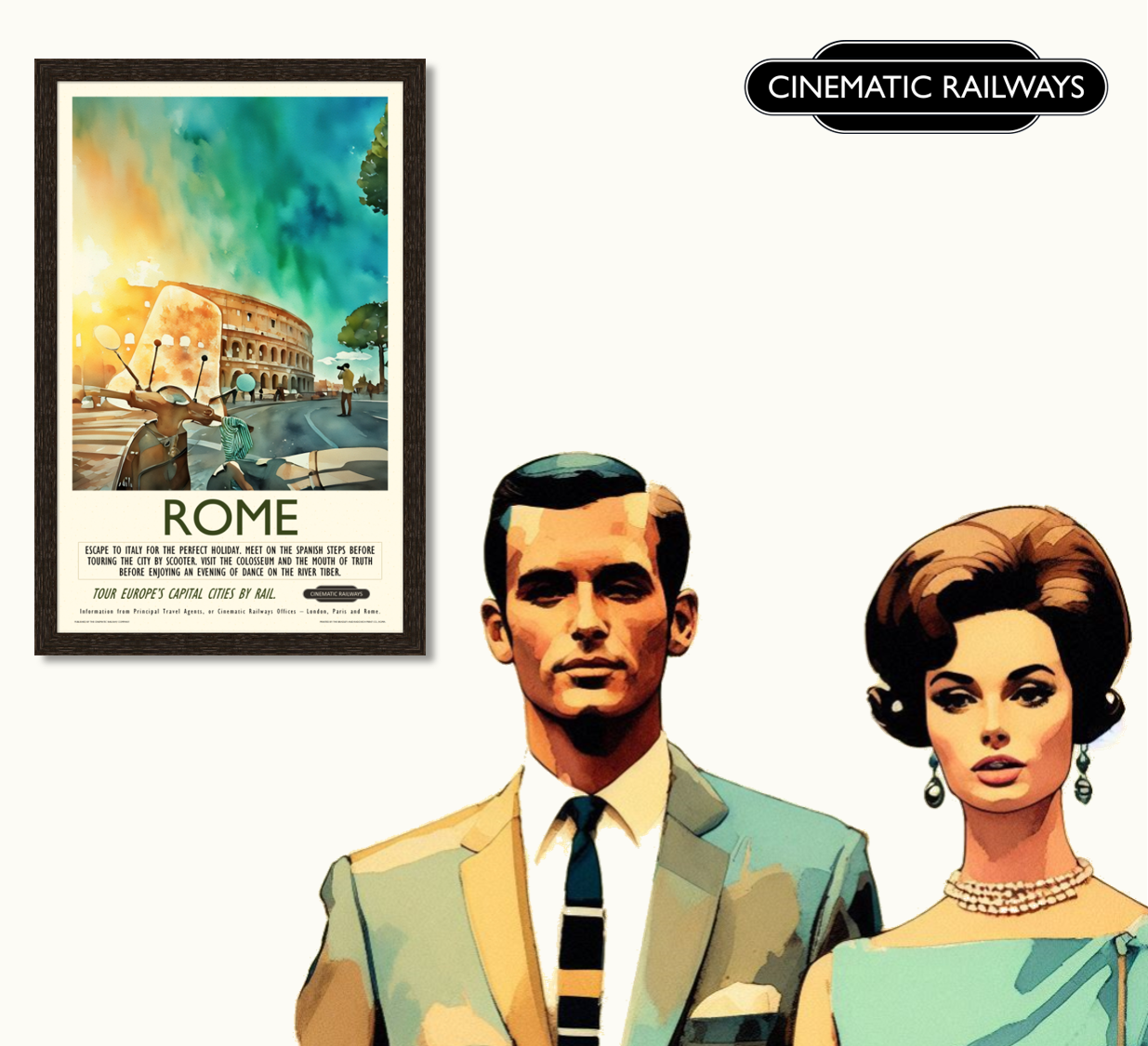 Rome - a vintage travel poster inspired by your favourite film / movie - Cinematic Railways