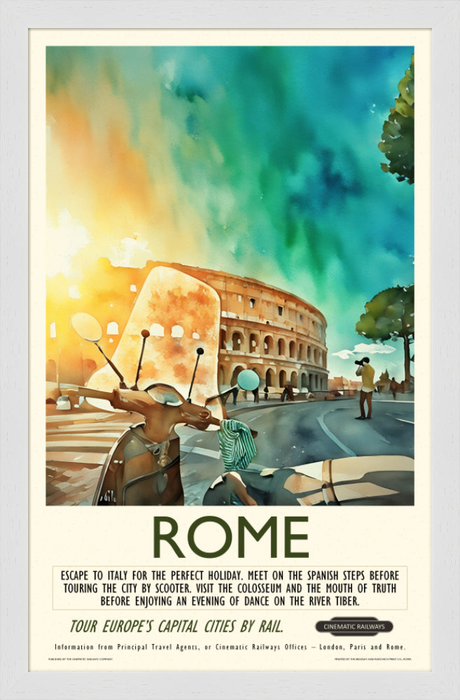 Rome - a vintage travel poster inspired by your favourite film / movie - Cinematic Railways