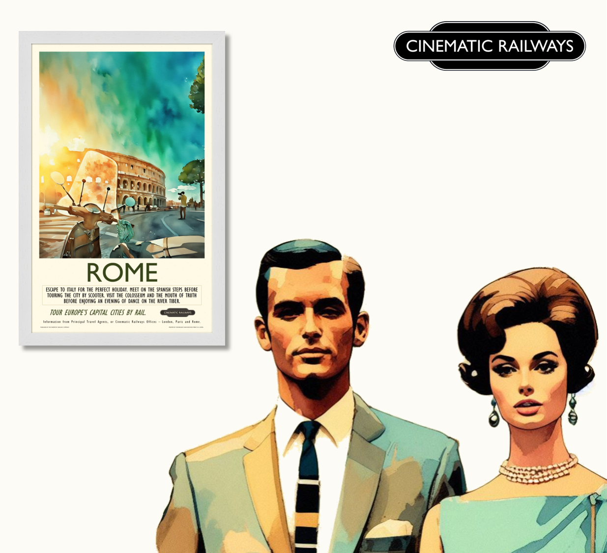 Rome - a vintage travel poster inspired by your favourite film / movie - Cinematic Railways