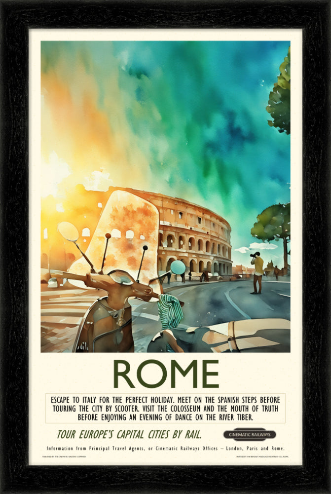 Rome - a vintage travel poster inspired by your favourite film / movie - Cinematic Railways