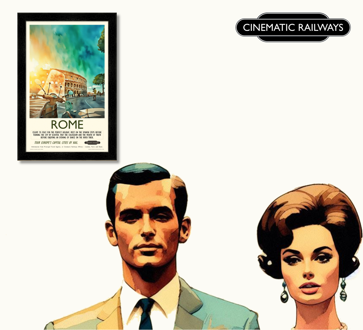 Rome - a vintage travel poster inspired by your favourite film / movie - Cinematic Railways