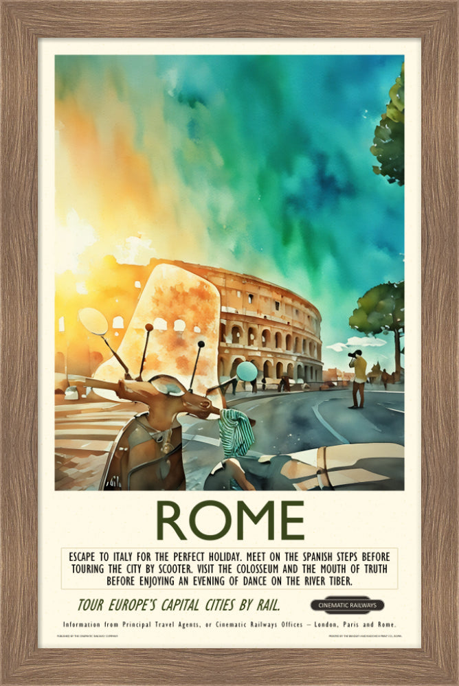 Rome - a vintage travel poster inspired by your favourite film / movie - Cinematic Railways