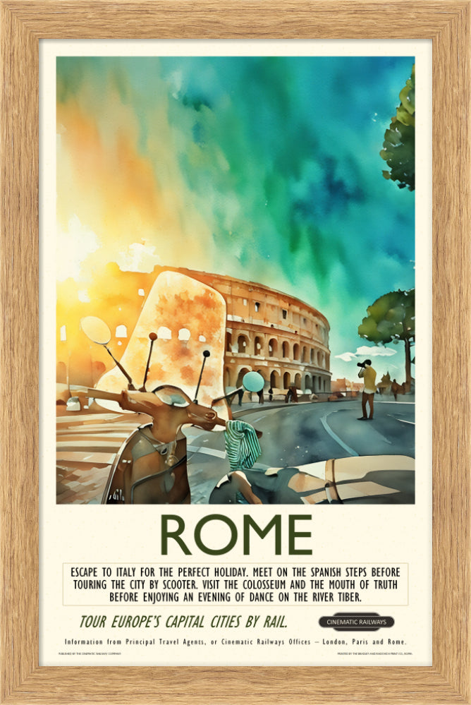 Rome - a vintage travel poster inspired by your favourite film / movie - Cinematic Railways