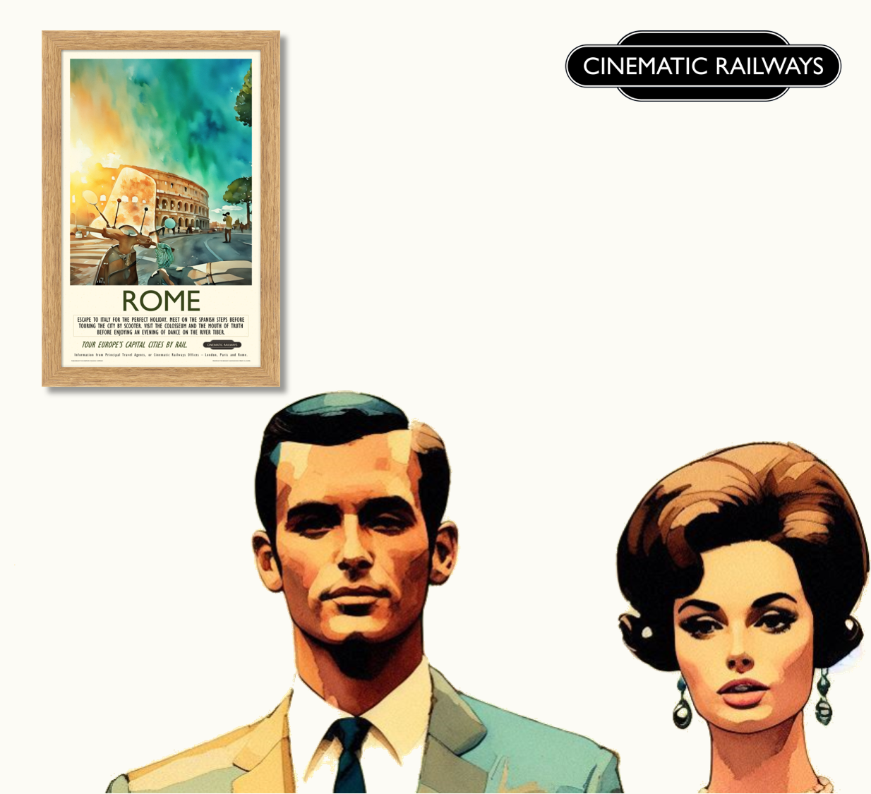 Rome - a vintage travel poster inspired by your favourite film / movie - Cinematic Railways