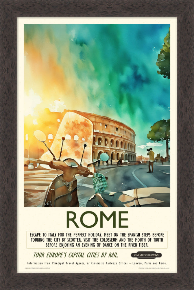 Rome - a vintage travel poster inspired by your favourite film / movie - Cinematic Railways