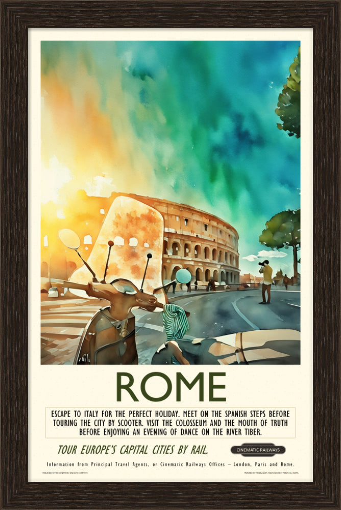 Rome - a vintage travel poster inspired by your favourite film / movie - Cinematic Railways