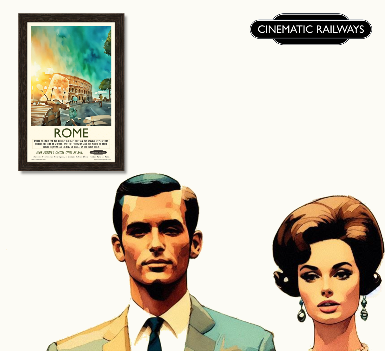 Rome - a vintage travel poster inspired by your favourite film / movie - Cinematic Railways