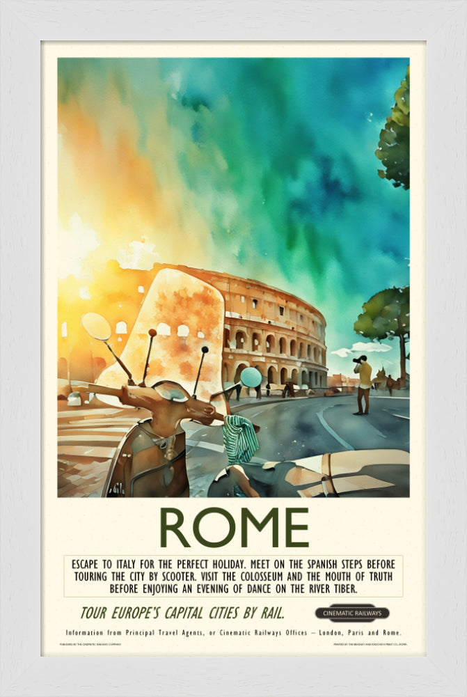 Rome - a vintage travel poster inspired by your favourite film / movie - Cinematic Railways