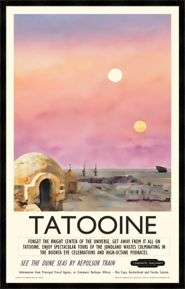 Tatooine - a vintage travel poster inspired by your favourite film / movie - Cinematic Railways