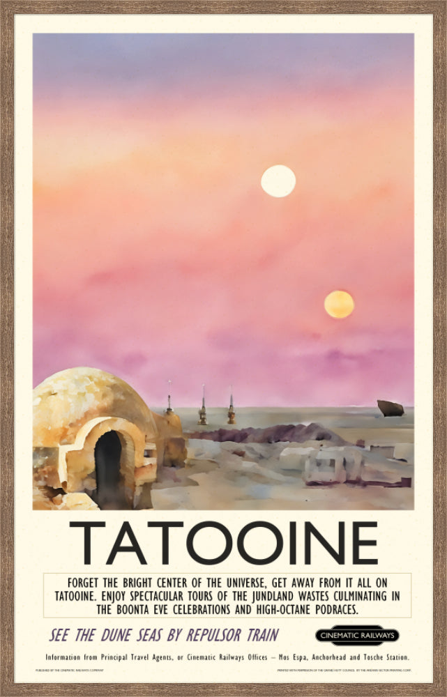 Tatooine - a vintage travel poster inspired by your favourite film / movie - Cinematic Railways