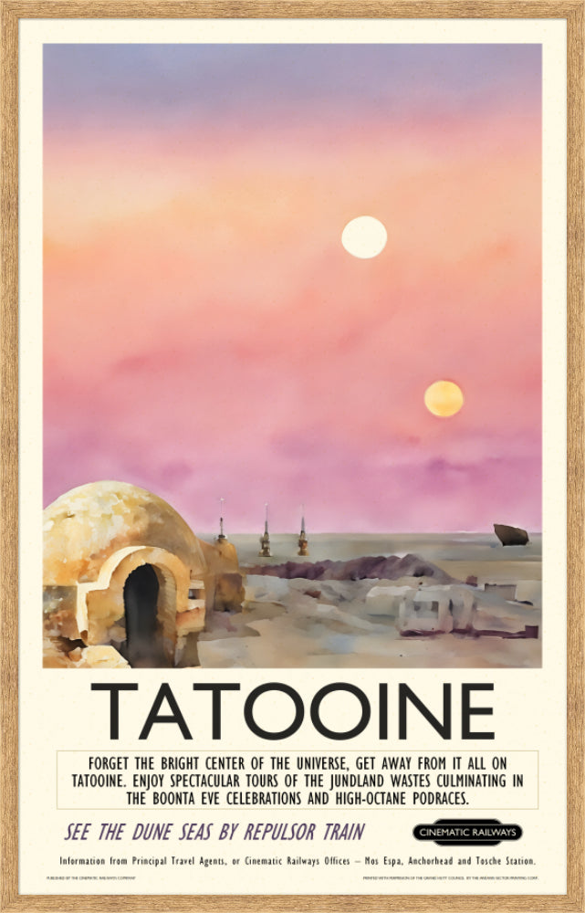 Tatooine - a vintage travel poster inspired by your favourite film / movie - Cinematic Railways