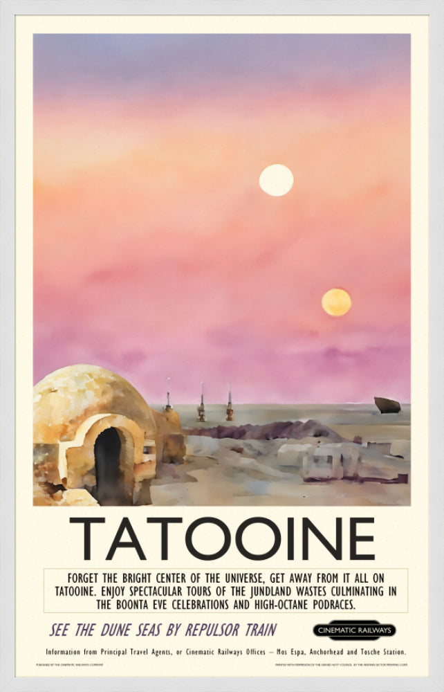Tatooine - a vintage travel poster inspired by your favourite film / movie - Cinematic Railways