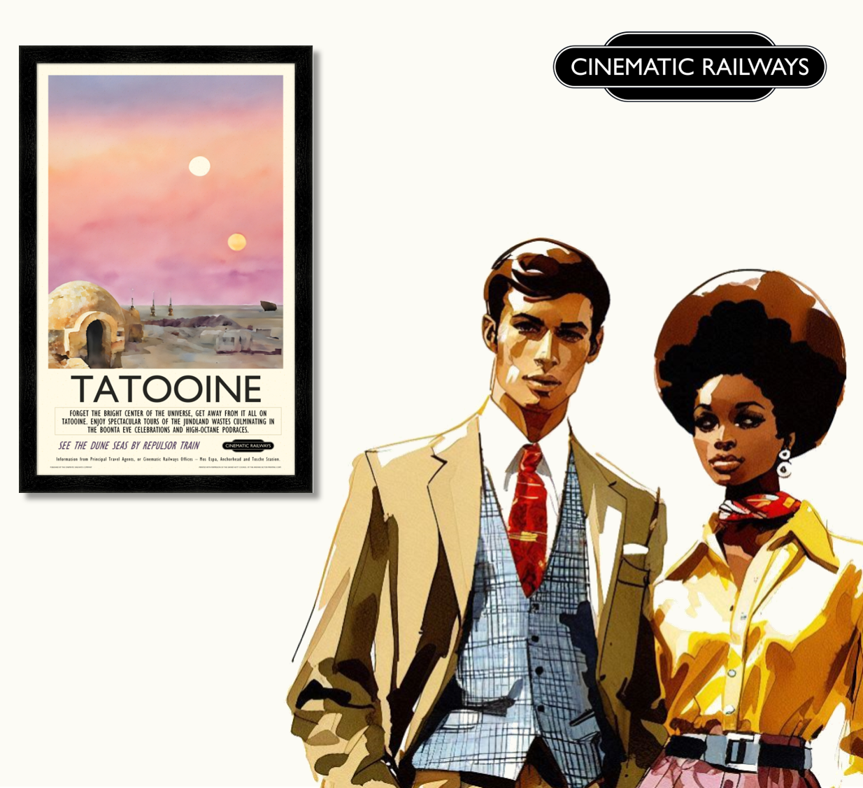 Tatooine - a vintage travel poster inspired by your favourite film / movie - Cinematic Railways